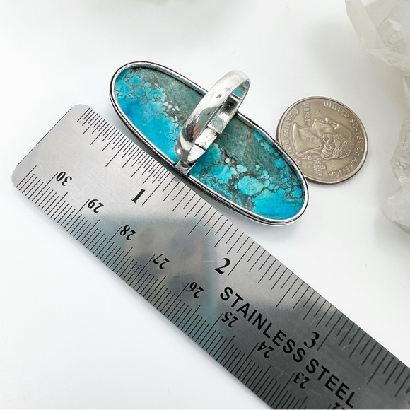 *SOLD* Long Chunky Turquoise Ring Size 11 New Sterling Silver 925 - Picture 10 of 10